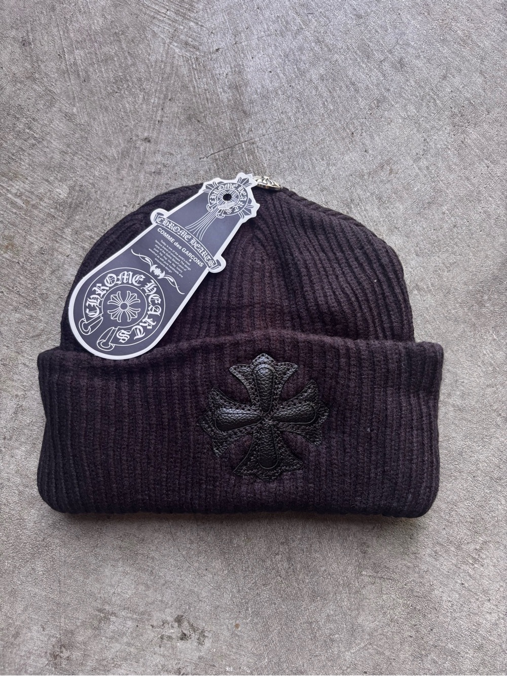 Chrome Hearts Black Ribbed Knit Beanie with Embossed Cross
